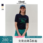 Eland衣恋针织短袖T恤女圆领短款立体绣花针织薄衫甜美风毛衣