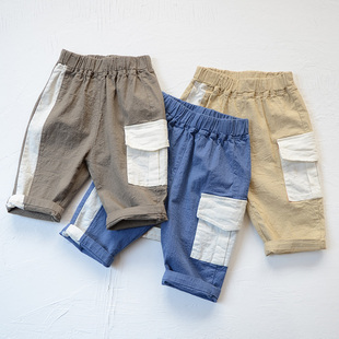 男童休闲纯棉短裤，儿童夏季工装裤中小童，弹力七分裤瘦宝