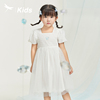红蜻蜓女童装2024夏季泡泡袖，白色连衣裙中大童，法式简约裙子