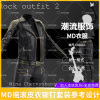 md摇滚女歌手服皮衣皮裤，铆钉装clo3d服装打版源文件3d模型素材obj