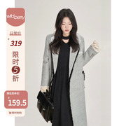 一颗小野莓灰色毛呢外套女冬高级感韩版宽松中长款加厚西装领大衣