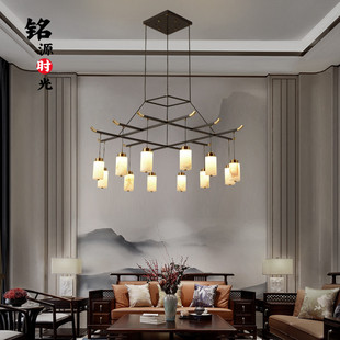 新中式吊灯客厅灯复式楼创意设计师样板间禅意中国风全铜云石吊灯
