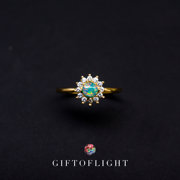 giftoflight澳洲天然欧泊群，镶钻宝石戒指纯银镀18k金高级(金高级)感小众女