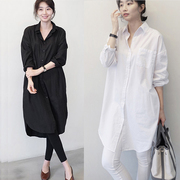韩国东大门白色衬衫女长袖2024春季宽松bf风大版棉加长款衬衣