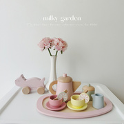 milky粉色儿童过家家茶具组合下午茶甜点仿真茶壶餐具套装玩具木