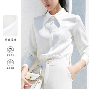 晚白2024春装韩版职业白色衬衫，通勤气质缎面衬衣女别致上衣
