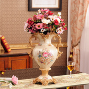 欧式典雅树脂奢华双耳大号花瓶，室内摆设客厅装饰复古摆件台面餐桌