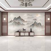 新中式水墨山水画墙纸客厅电视背景壁布卧室壁纸影视墙布定制壁画