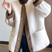 2023冬季羊羔毛拼接外套女设计感小众宽松绒毛加厚保暖上衣女