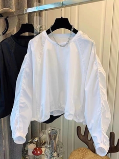 韩国东大门2024夏季白色蝙蝠袖设计小众高级感宽松长袖衬衫女