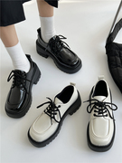 厚底黑色小皮鞋女英伦风2023春季日系jk鞋子复古系带粗跟单鞋
