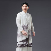 假两件雪纺长衫，中长款男装外套立领中式唐装，演出服中国风禅意汉服