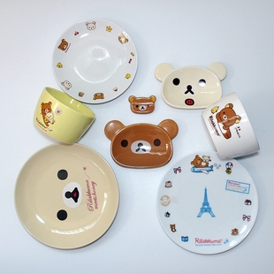 jl出口日本轻松熊陶瓷(熊，陶瓷)餐具筷子，架蘸料碟冰淇淋碗米饭汤碗点心盘