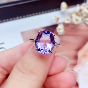超值紫色超闪时尚气质大颗粒925银天然紫水晶戒指女简洁大气M