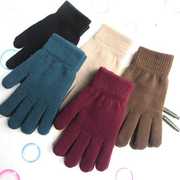 买2送1秋冬季纯色加绒保暖手套男女学生骑车分指毛线针织手套