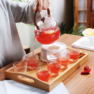 水果茶壶套装养生日式轻奢下午茶具耐热玻璃花茶杯蜡烛加热煮茶炉