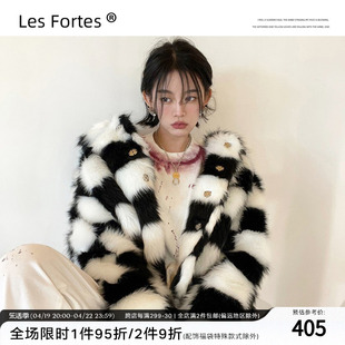 Les Fortes/21AW 原创潮牌棋盘格仿兔毛外套冬季高级感宽松棉服