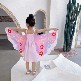 可爱蝴蝶连衣裙女童，夏季个性蝙蝠袖吊带裙，2023ins宝宝表演服