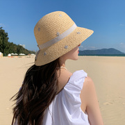 拉菲草帽子女夏季海边时尚遮阳帽，沙滩太阳帽显脸小防晒草帽女学生