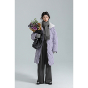 范智乔 新国标90白鸭绒紫色羽绒服女冬ins潮小个子菱格长短款外套