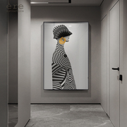 现代简约进门玄关装饰画时尚人物客厅背景墙挂画黑白极简走廊壁画