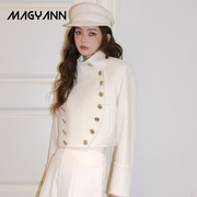 magyann设计师原创高级感羊毛，金属双排扣军装风，钮扣短大衣外套女
