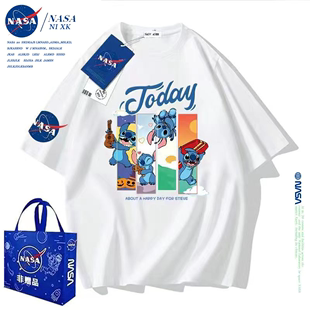 NASA联名纯棉卡通半袖男女情侣正肩宽松运动夏季短袖T恤