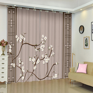 中国风新中式窗帘高档古典大气，立体背景墙窗纱，窗帘背景客厅卧室书