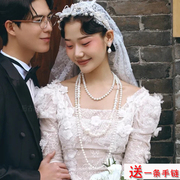 三层仿珍珠项链婚纱颈，链条多层新娘礼服，配饰品女士长款毛衣链1618