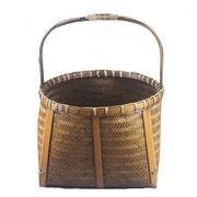高档手工竹编提篮筐，编织篮子茶具收纳野餐盒，编织大号圆形装饰竹制