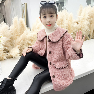 女童外套秋冬季2024韩版儿童洋气，毛毛衣(毛毛衣，)小女孩时髦大衣中长款