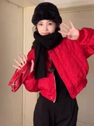 2108时尚炸街喜庆红色棉服女2023短款外套温柔风春装小个子设计感