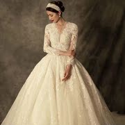 法式长袖婚纱礼服2021新娘公主大拖尾宫廷主纱奢华优雅