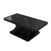 黑色钢化玻璃茶几简约现代长方形，组合双层办公室茶柜茶桌小户型
