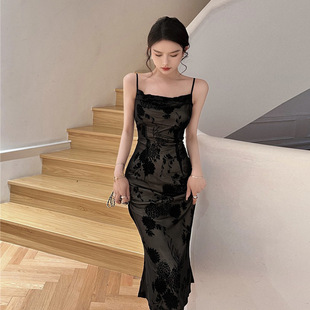 2023夏季性感法式复古黑色蕾丝，连衣裙女高端高级感气质吊带裙