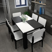 简约北欧火烧石餐桌椅组合现代家用餐台黑白大理石餐桌长方形饭桌