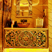 定制泰式镂空雕花门板洗手间洗漱台柜门东南亚前台装饰件壁龛花格