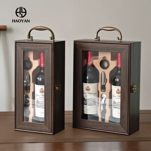 烤漆木盒红酒包装通用礼盒，高档红酒盒定制葡萄酒箱单双支