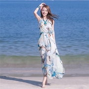 2024夏季韩版修身吊带雪纺连衣裙海边度假裙波西米亚长裙