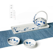 日式创意 手绘青花茶壶套装一壶两杯一个干泡台处理高温白瓷