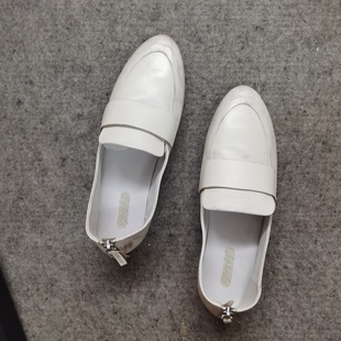 德国采购新上marsell白色，复古做旧中口套脚尖头，平底鞋女士乐福鞋