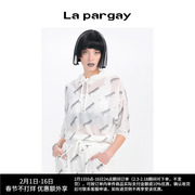 Lapargay纳帕佳春夏女装黑白色上衣个性时尚薄款印花连帽卫衣