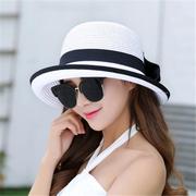 草帽女夏天防晒遮阳帽子，白色卷边女式沙滩，时尚夏季女款海边太阳帽