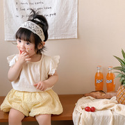 韩版婴儿套装夏装洋气，女宝宝公主花边，袖上衣灯笼裤薄款两件套夏季