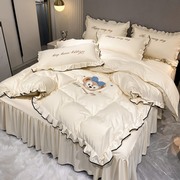 韩式ins公主风床上四件套纯棉，全棉100春秋刺绣，床单被套花边床裙款