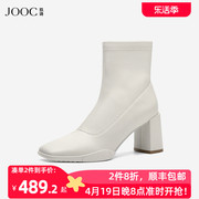jooc玖诗时装靴秋季欧美粗高跟，女靴小众设计感百搭短筒靴6320