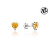 max+stone14k白金或黄金，3爪心形，宝石耳钉-白金黄水晶美