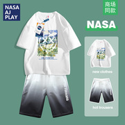 NASA短袖短裤套装男夏季潮流学生青少年帅气搭配男装夏装一套