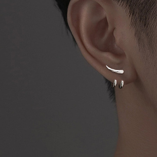 S925银耳钉耳环男单只潮男设计感小众潮流个性欧美男款男士耳饰品