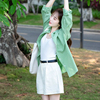 早春chic韩系上衣，衬衣女款2024设计师，款薄荷绿色衬衫外套